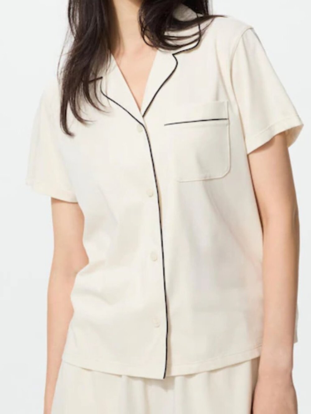 Uniqlo Women's AIRism Short Sleeve Pajama Top in Off White Size XL